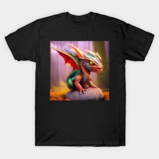 Cute Green and Orange Winged Baby Dragon T-Shirt